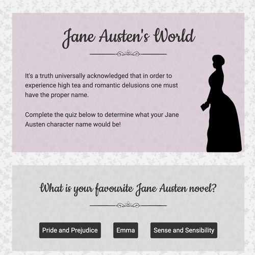 A screen shot of Jane Austen's world name generator