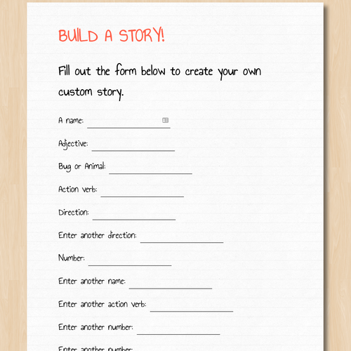 A screenshot of Madlibs story creation game