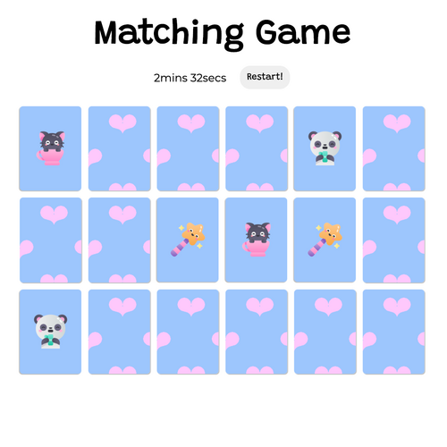 A screen shot of matching game